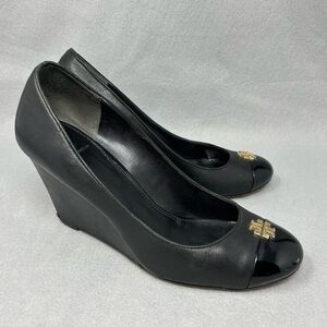 Tory Burch Shoes wedge, Women’s Size 9M Leather Black Close Toe